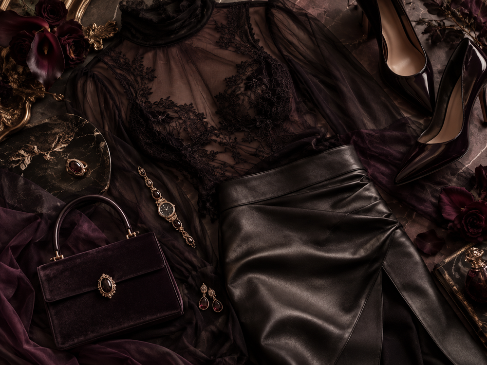 Fall 2026 sheer and second-skin evening styling with a jewelry watch
