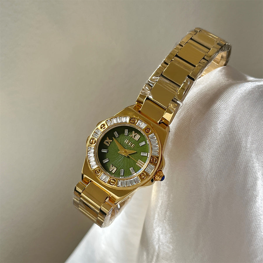 IEKE Vintage Crystal-Accented Round Bracelet Watch - Women's Refined Quartz Dress Watch