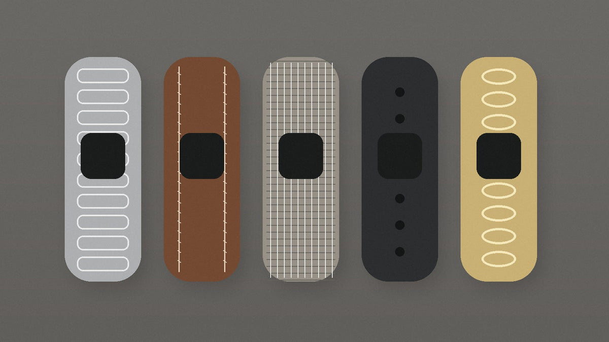 Apple Watch band materials comparison including metal leather woven silicone and jewelry styles