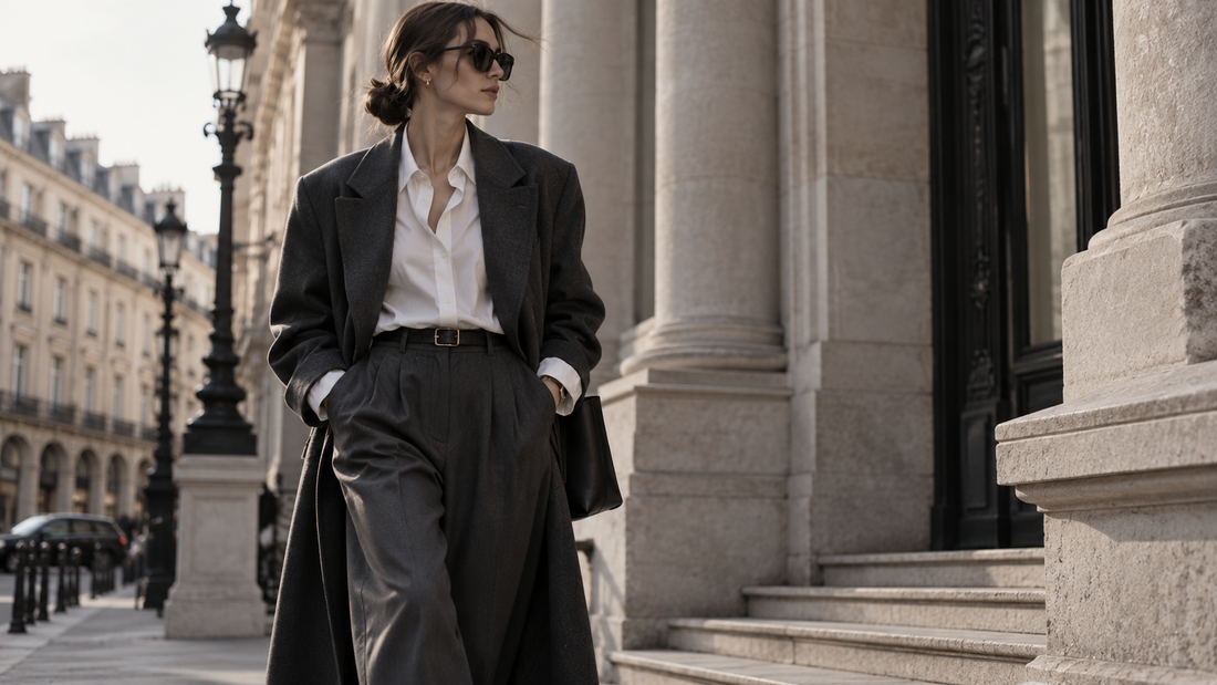 Black blazer and white shirt styled in a polished European street fashion look