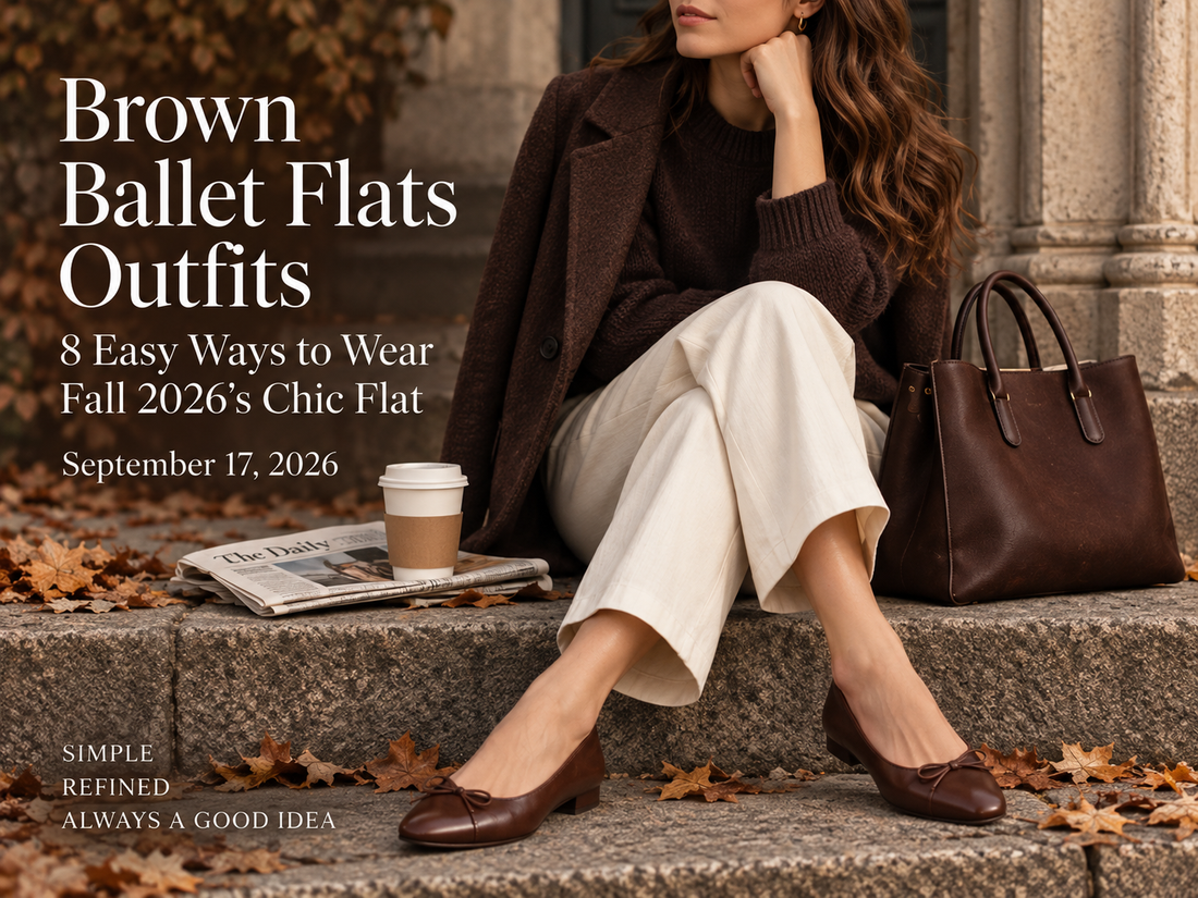 Brown ballet flats styled with an elegant neutral Fall 2026 outfit