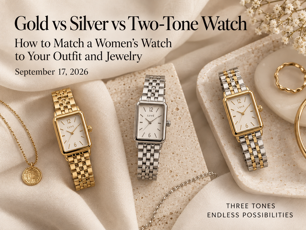 Gold, silver and two-tone women’s watches arranged separately with jewelry