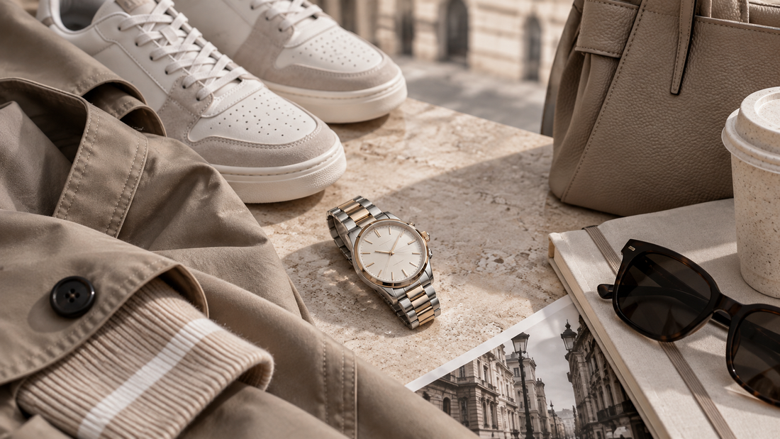 Sport-luxe city styling with a two-tone stainless steel watch