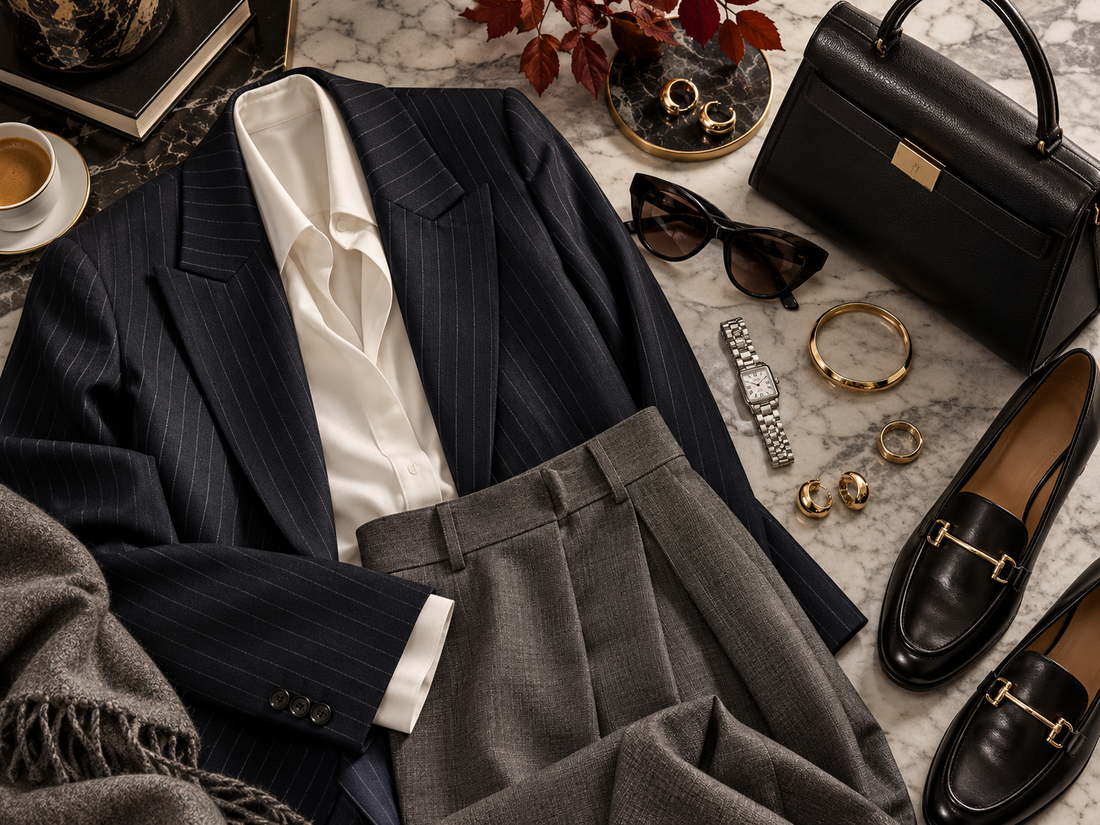 Fall 2026 tuxedo tailoring with a petite bracelet watch