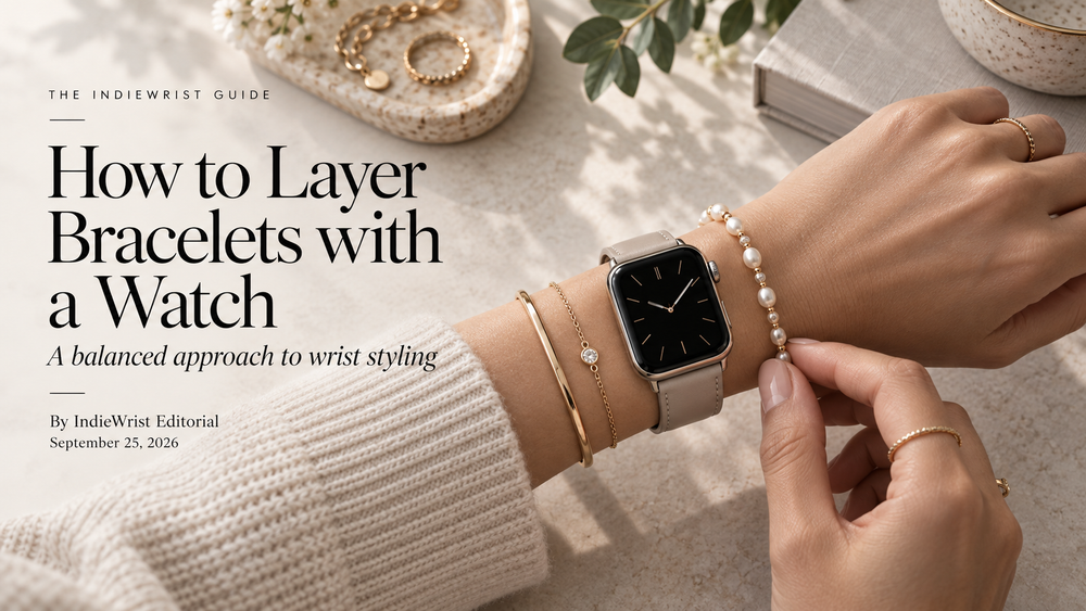 Watch and bracelet wrist styling with balanced jewelry layering