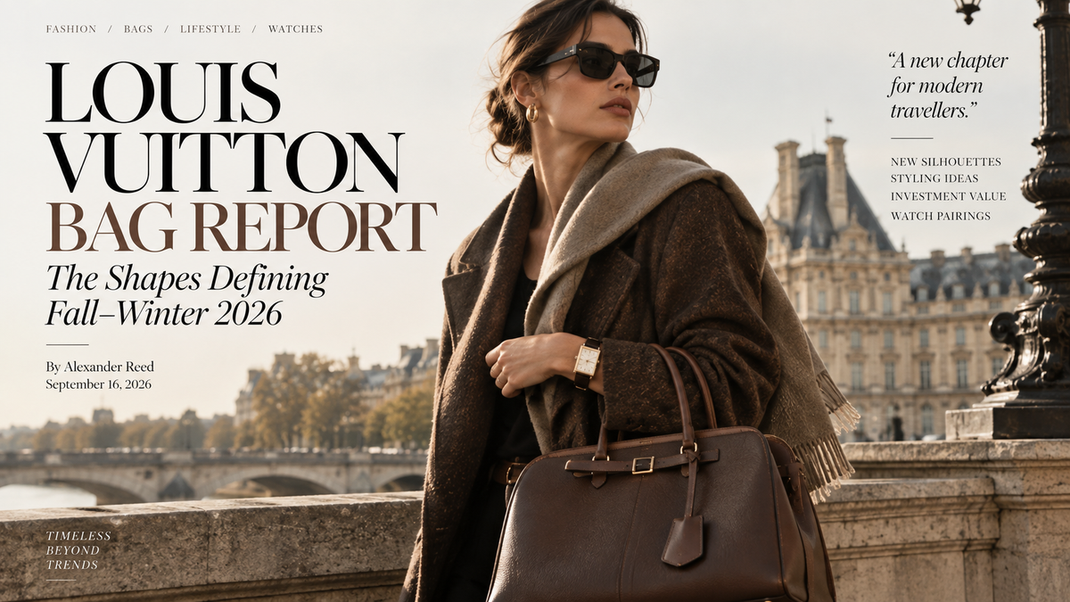 Louis Vuitton Fall Winter 2026 bag report with refined travel styling and a classic watch