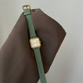 IEKE Vintage Vanilla Green Square Watch with Genuine Leather Strap - Small Dial Quartz Fashion Watch for Women