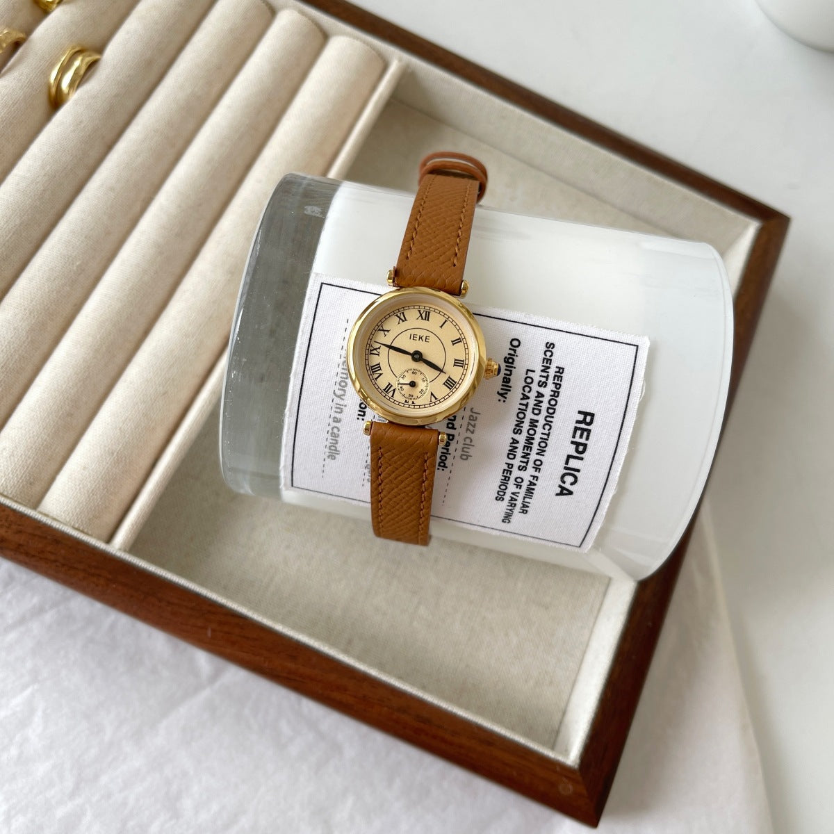 IEKE Dainty Oval Petite Dial Watch with Ultra-Slim Leather Strap - Korean Minimalist Quartz Watch for Women