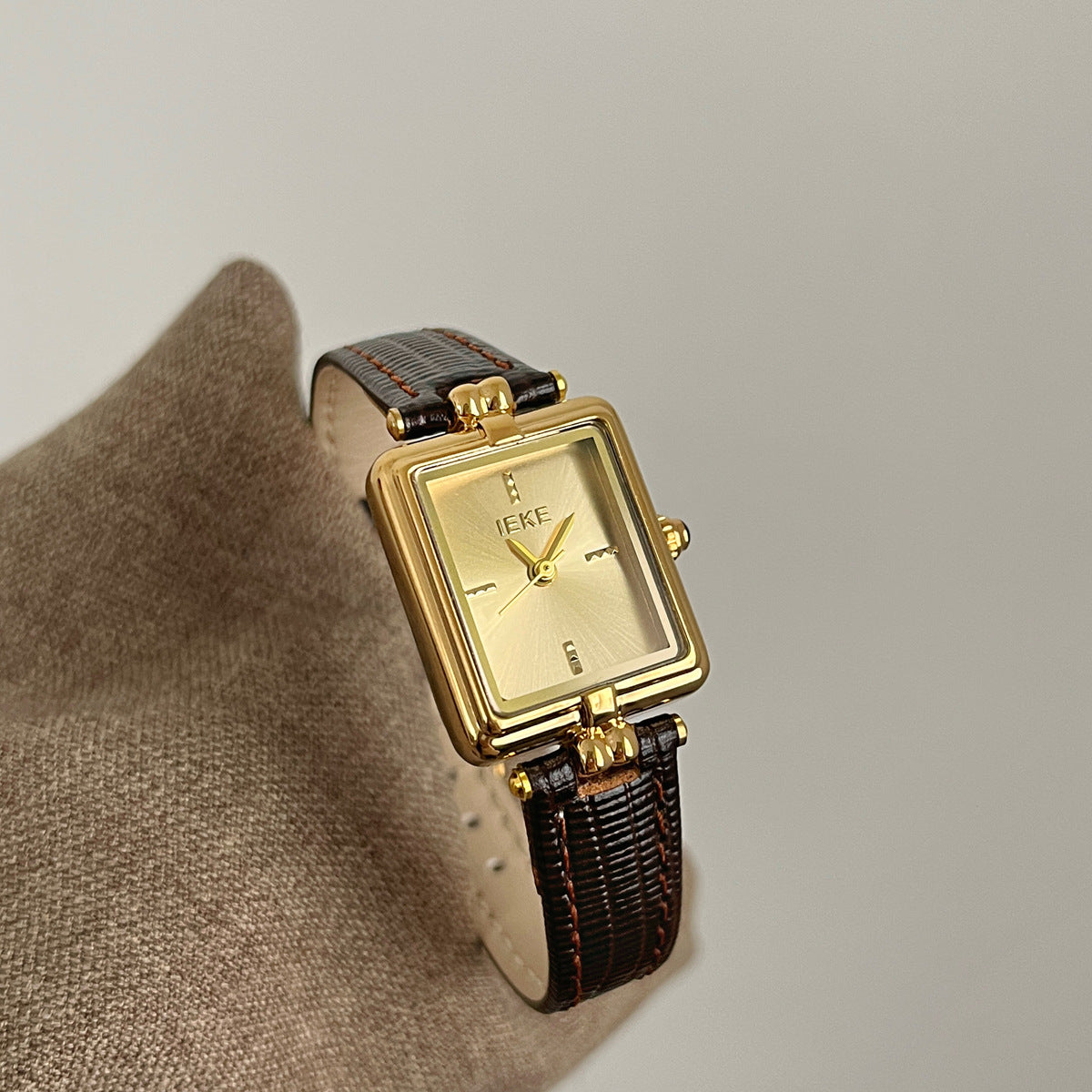 IEKE Dainty Oval Petite Dial Watch with Ultra-Slim Leather Strap - Korean Minimalist Quartz Watch for Women