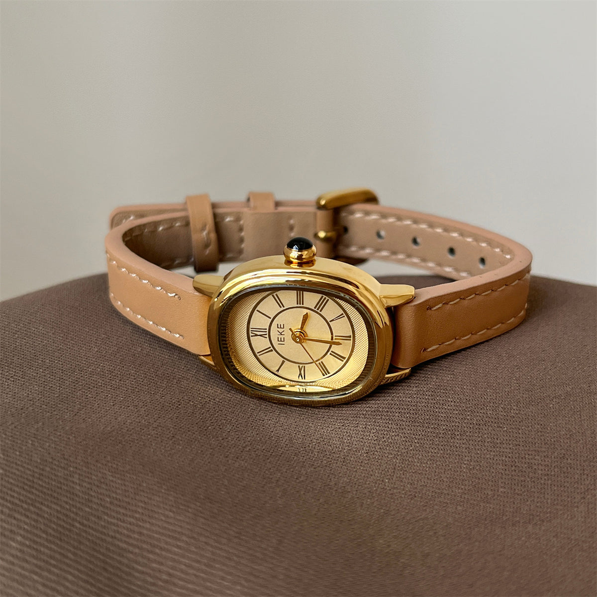 IEKE Vintage Vanilla Green Square Watch with Genuine Leather Strap - Small Dial Quartz Fashion Watch for Women