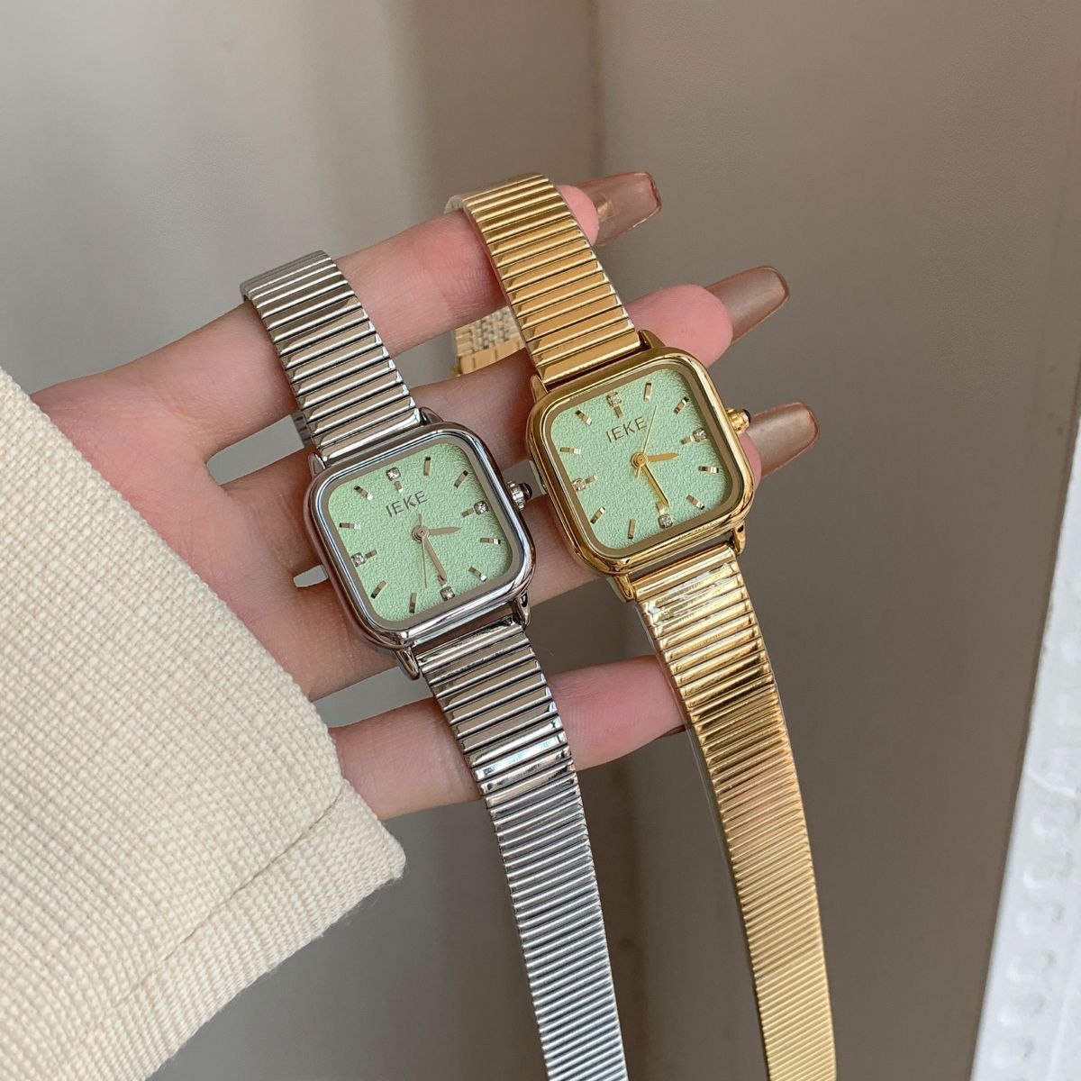 IEKE Vintage Gold Square Tapered Chain Bracelet Watch - Executive Tank Quartz Watch for Women
