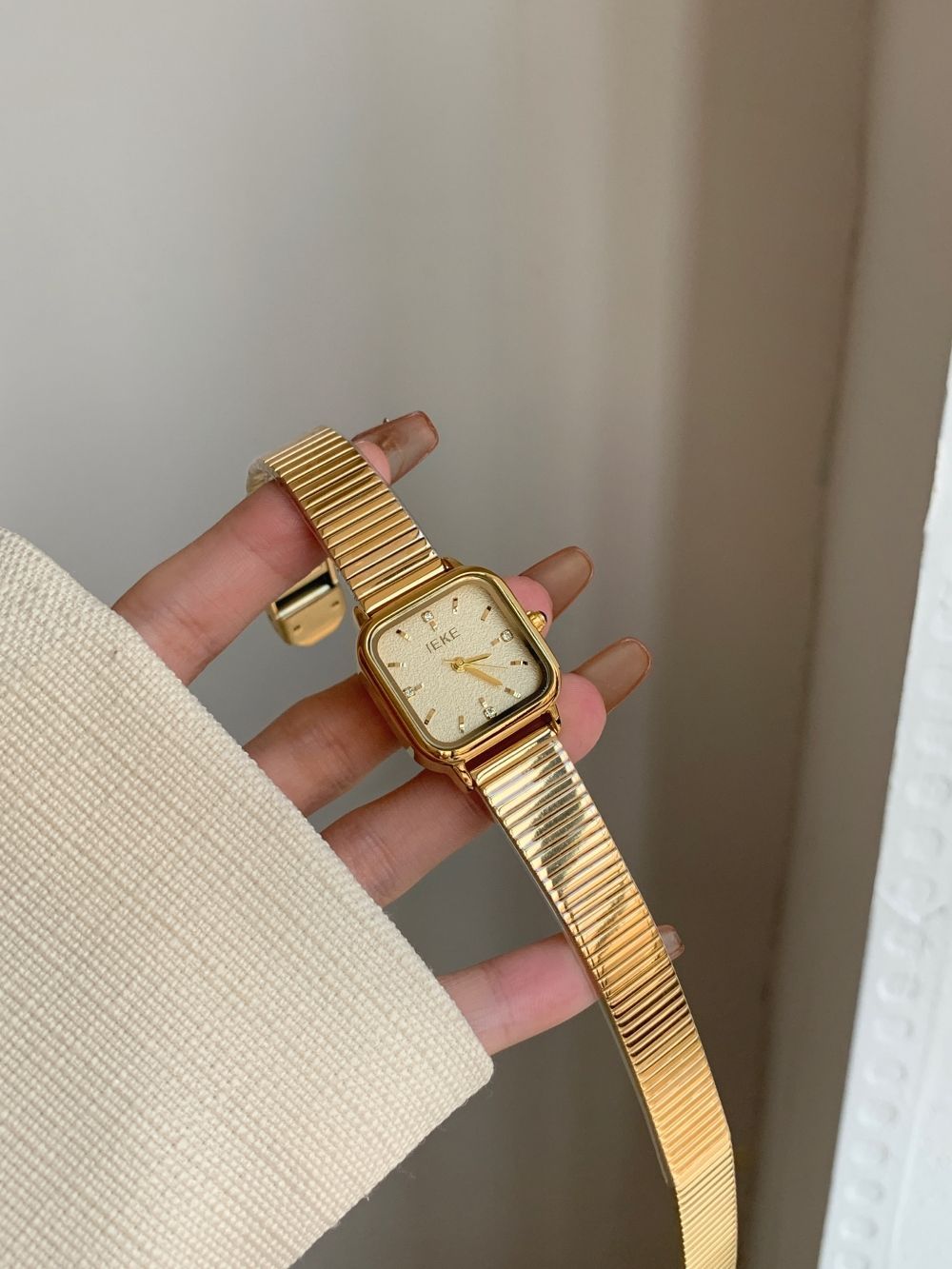 IEKE Vintage Gold Square Tapered Chain Bracelet Watch - Executive Tank Quartz Watch for Women
