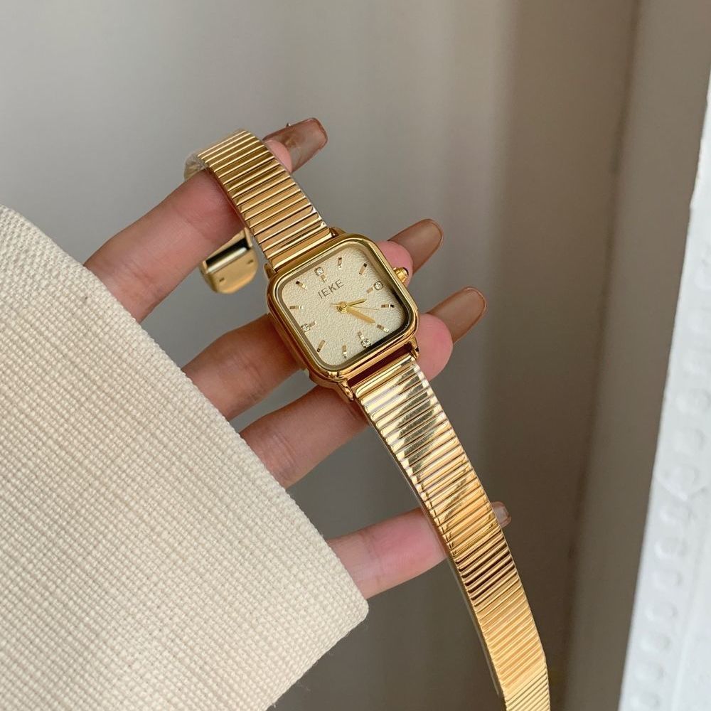 IEKE Vintage Gold Square Tapered Chain Bracelet Watch - Executive Tank Quartz Watch for Women