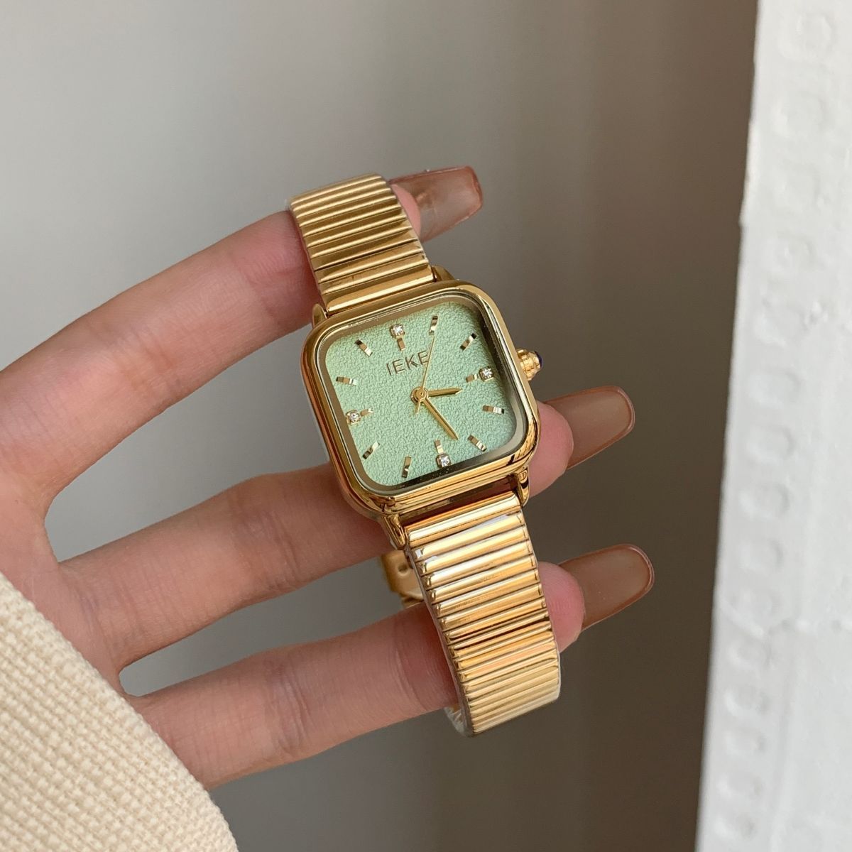 IEKE Vintage Gold Square Tapered Chain Bracelet Watch - Executive Tank Quartz Watch for Women