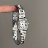 IEKE Business Square Roman Crystal Bezel Steel Watch - Diamond Accented Tank Watch for Women