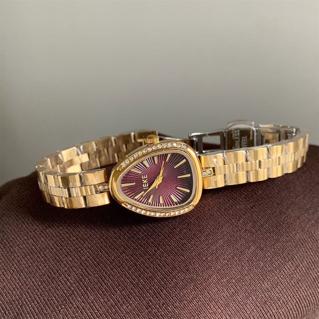 IEKE Vintage Serpenti Teardrop Crystal Gold Steel Watch - Seductive Drop Silhouette Watch for Women