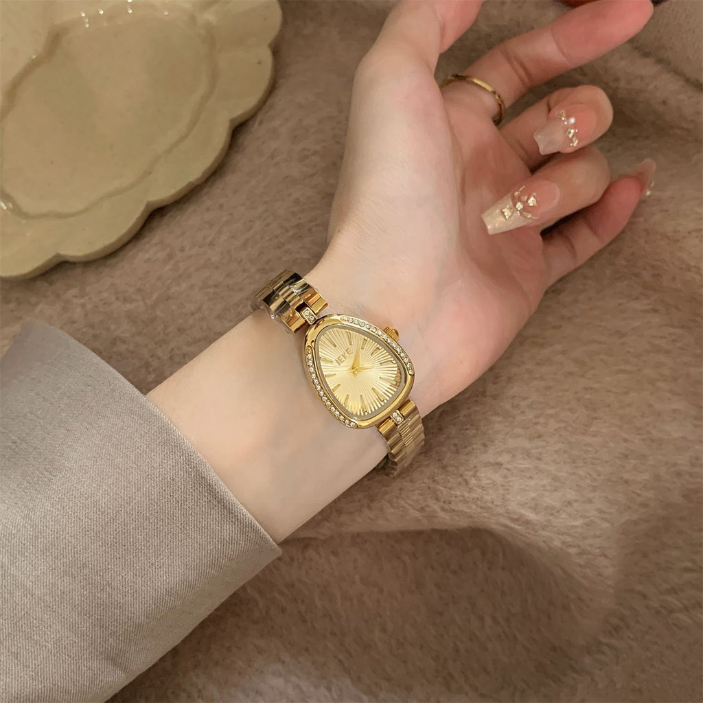 IEKE Vintage Serpenti Teardrop Crystal Gold Steel Watch - Seductive Drop Silhouette Watch for Women