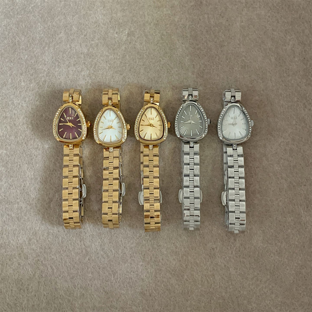 IEKE Vintage Serpenti Teardrop Crystal Gold Steel Watch - Seductive Drop Silhouette Watch for Women