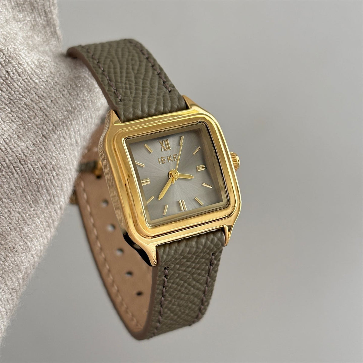 IEKE Fresh Square Petite Dial Slim Leather Watch - Minimalist Dainty Quartz Watch for Women