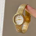IEKE Vintage Crinkled Foil Textured Mesh Gold Watch - Ultra-Thin Petite Quartz Watch for Women