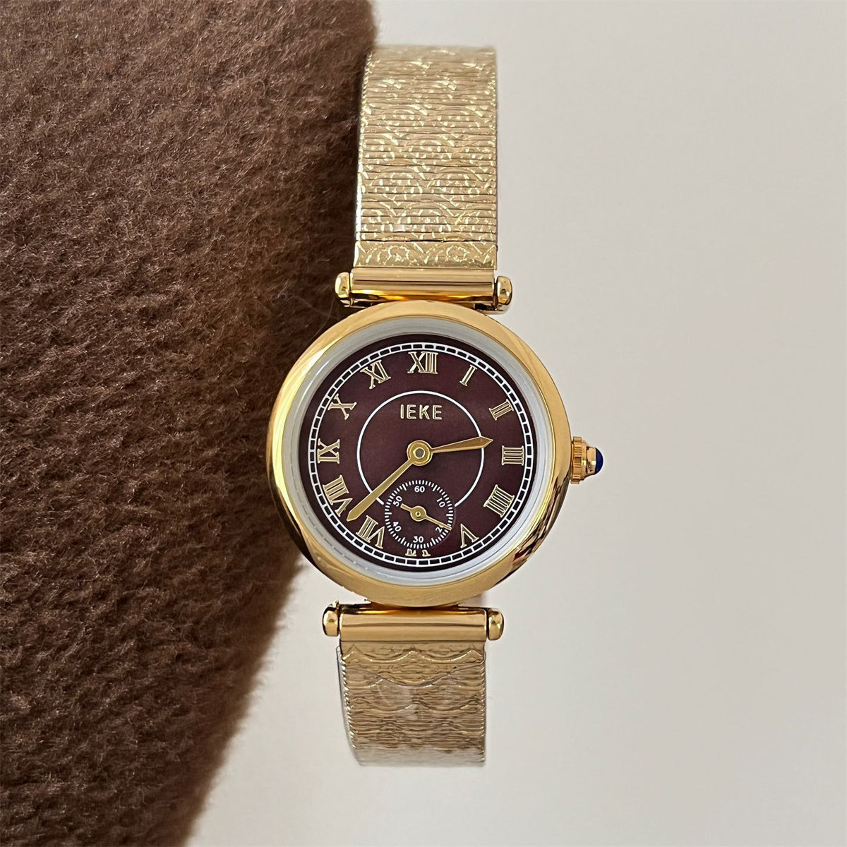 IEKE Archival Retro Mini Gold Watch with Leather Strap - Classic Estate Quartz Watch for Women