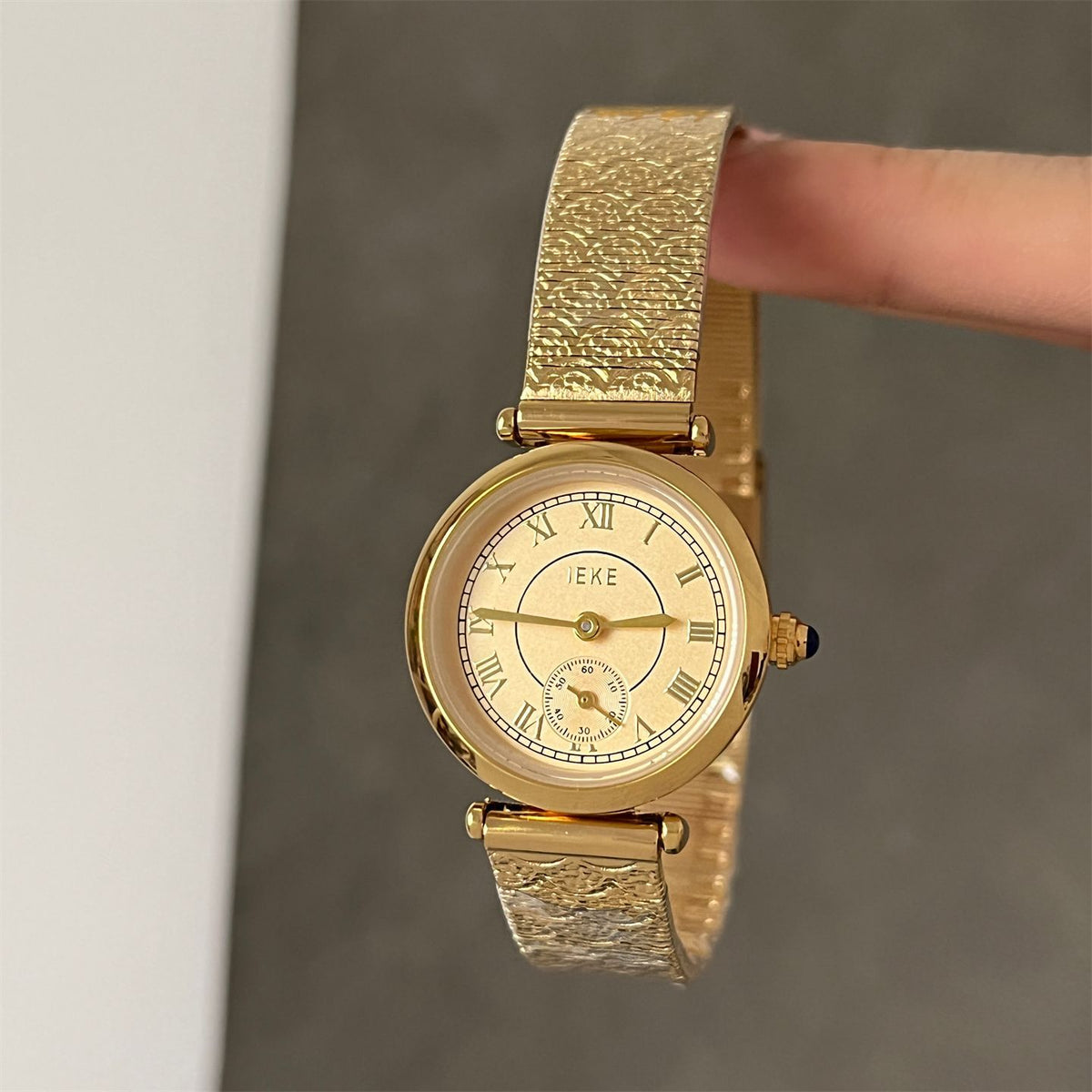 IEKE Archival Retro Mini Gold Watch with Leather Strap - Classic Estate Quartz Watch for Women