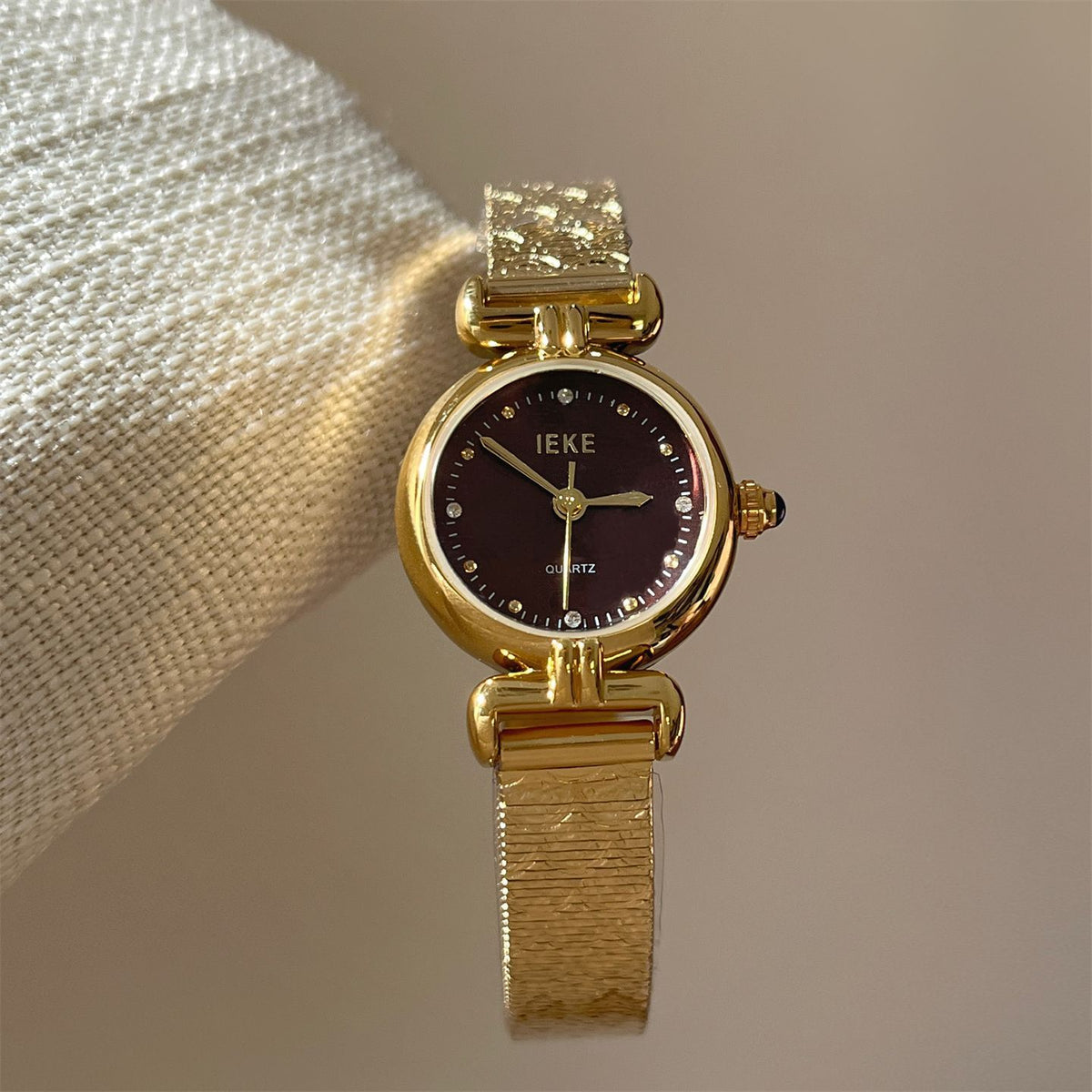 IEKE Archival Retro Mini Gold Watch with Leather Strap - Classic Estate Quartz Watch for Women