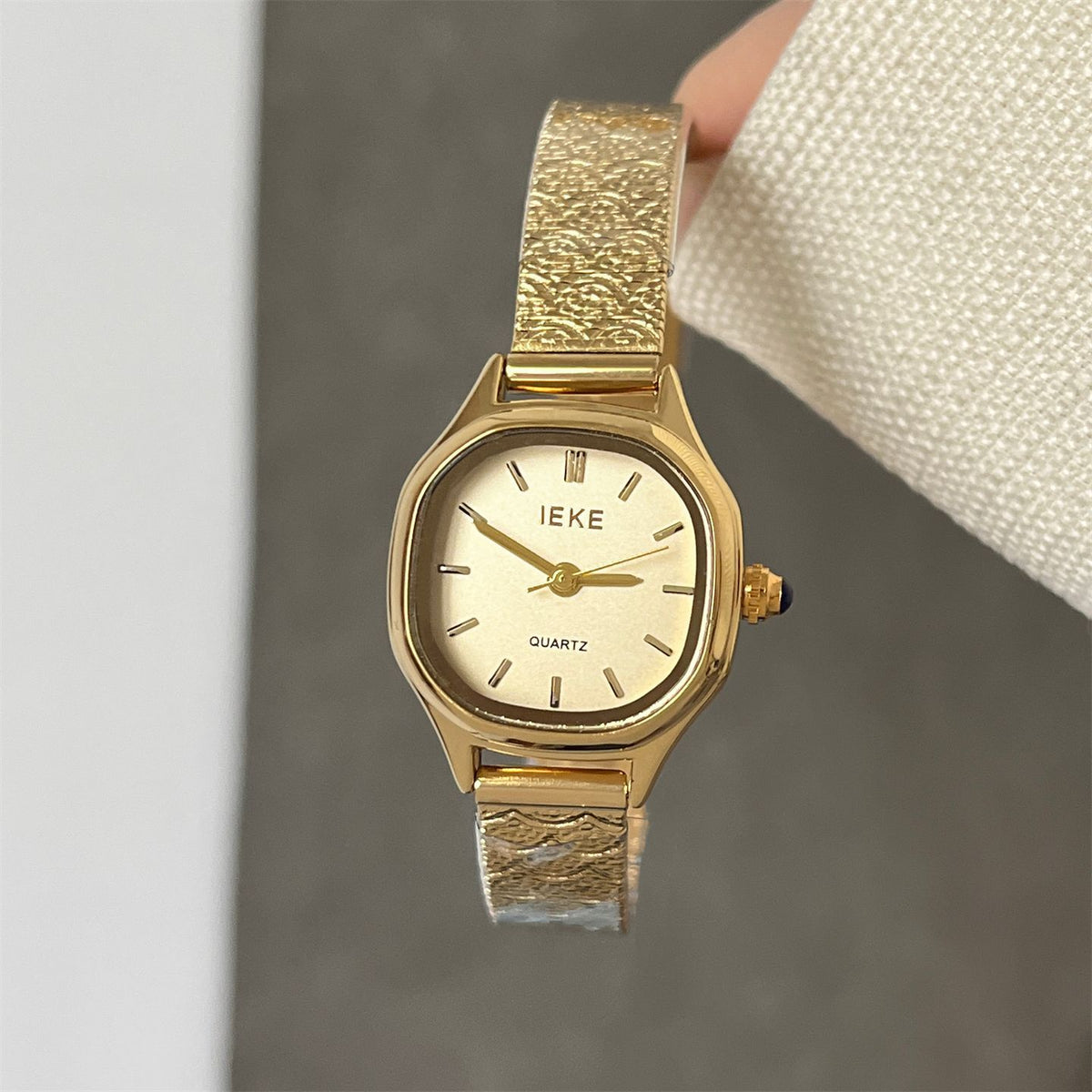 IEKE Archival Retro Mini Gold Watch with Leather Strap - Classic Estate Quartz Watch for Women