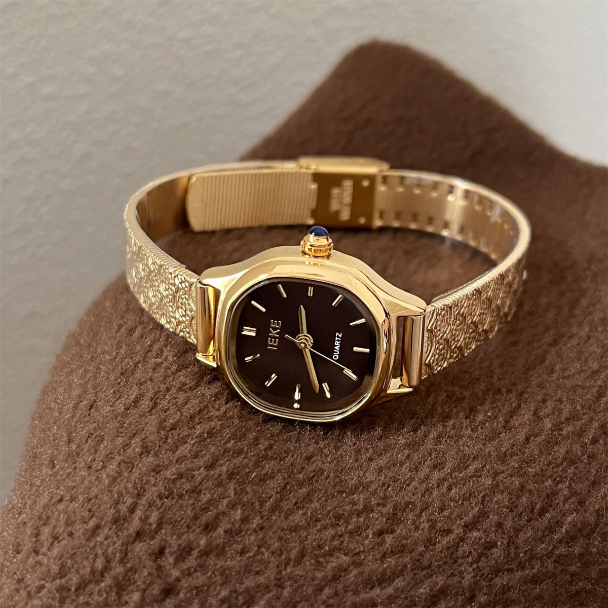 IEKE Archival Retro Mini Gold Watch with Leather Strap - Classic Estate Quartz Watch for Women