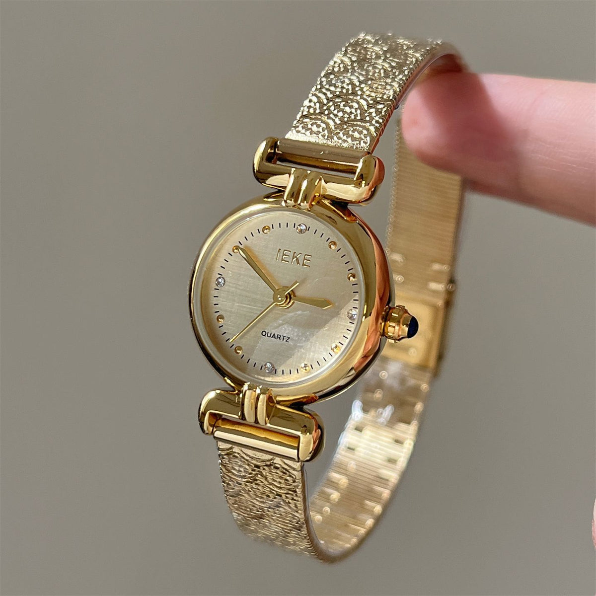 IEKE Archival Retro Mini Gold Watch with Leather Strap - Classic Estate Quartz Watch for Women