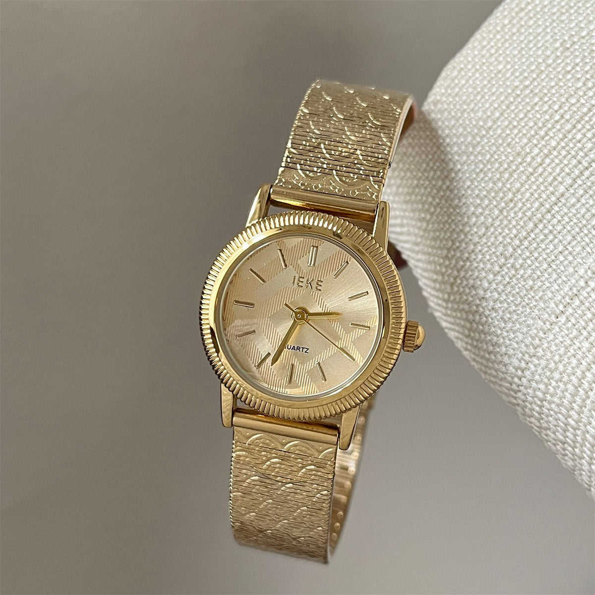 IEKE Archival Retro Mini Gold Watch with Leather Strap - Classic Estate Quartz Watch for Women