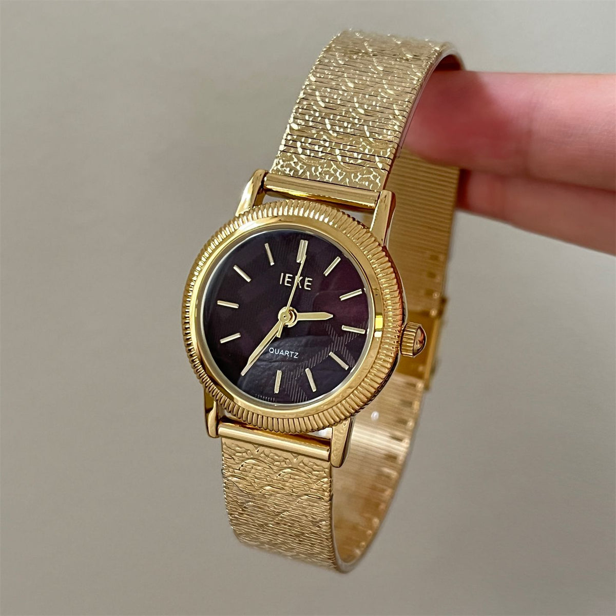 IEKE Archival Retro Mini Gold Watch with Leather Strap - Classic Estate Quartz Watch for Women