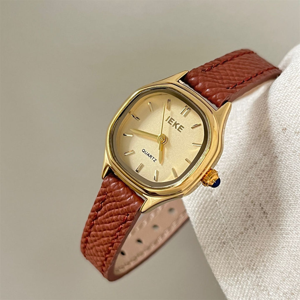 IEKE Modern Classic Slim Leather Strap Watch - Elegant Skin-Brightening Quartz Watch for Women
