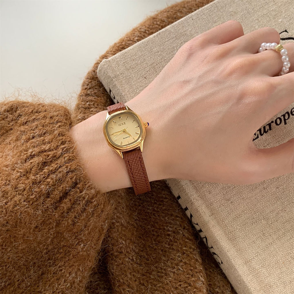 IEKE Modern Classic Slim Leather Strap Watch - Elegant Skin-Brightening Quartz Watch for Women