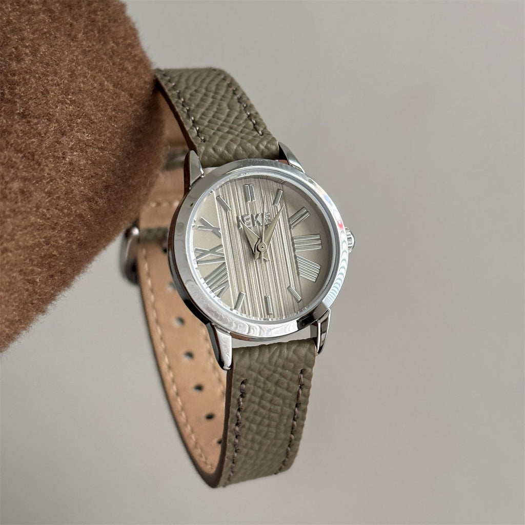 IEKE Organic Woodgrain Textured Round Watch - Nature-Inspired Minimalist Watch for Women
