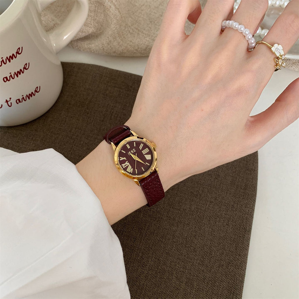 IEKE Organic Woodgrain Textured Round Watch - Nature-Inspired Minimalist Watch for Women