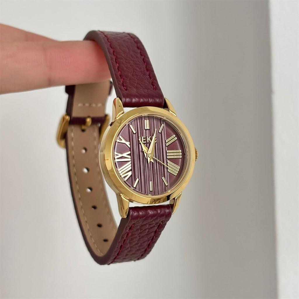 IEKE Organic Woodgrain Textured Round Watch - Nature-Inspired Minimalist Watch for Women