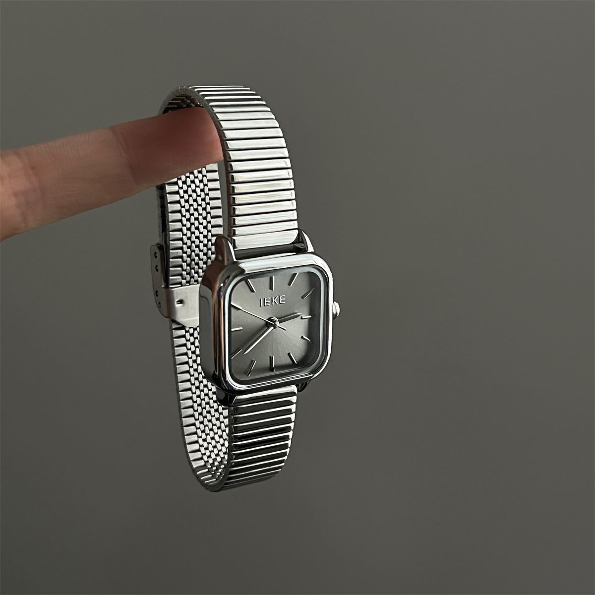IEKE Pure Square Champagne Steel Bracelet Watch - Clean Geometry Quartz Watch for Women
