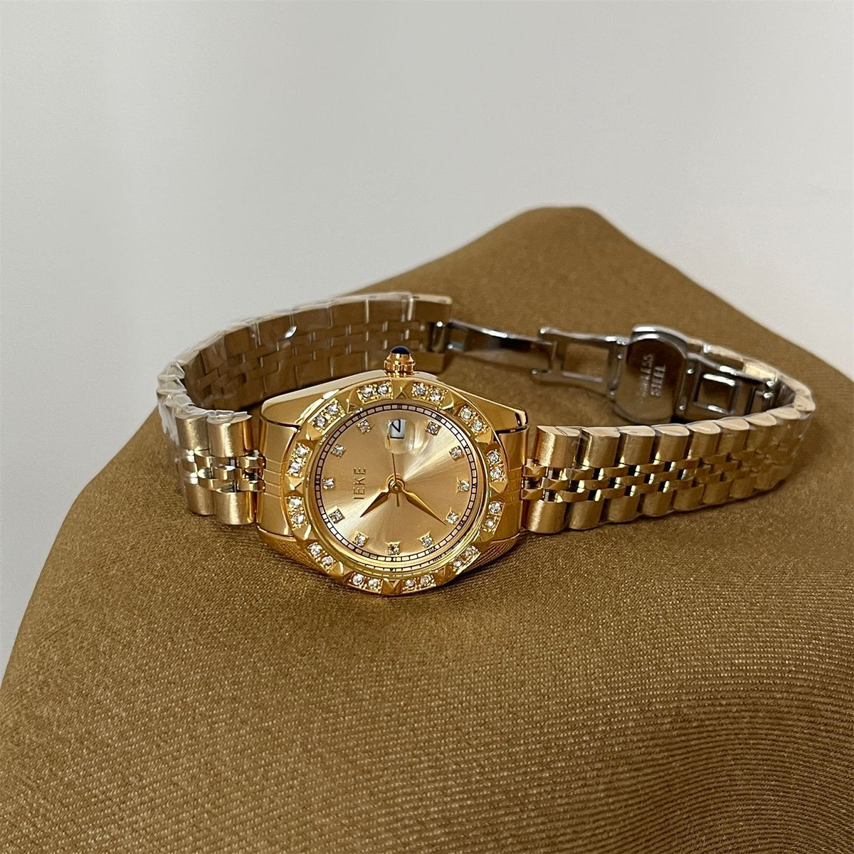 IEKE Cold Aesthetic Crystal Chain Link Bracelet Watch - Sparkling Jewelry Quartz Watch for Women