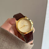 IEKE Contemporary Korean Round Leather Watch - Skin-Brightening Quartz Watch for Women