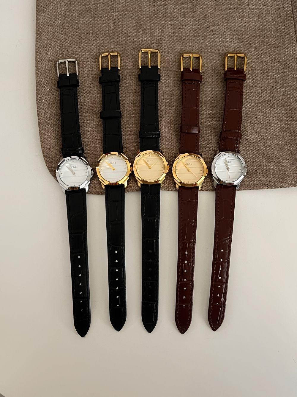 IEKE Contemporary Korean Round Leather Watch - Skin-Brightening Quartz Watch for Women