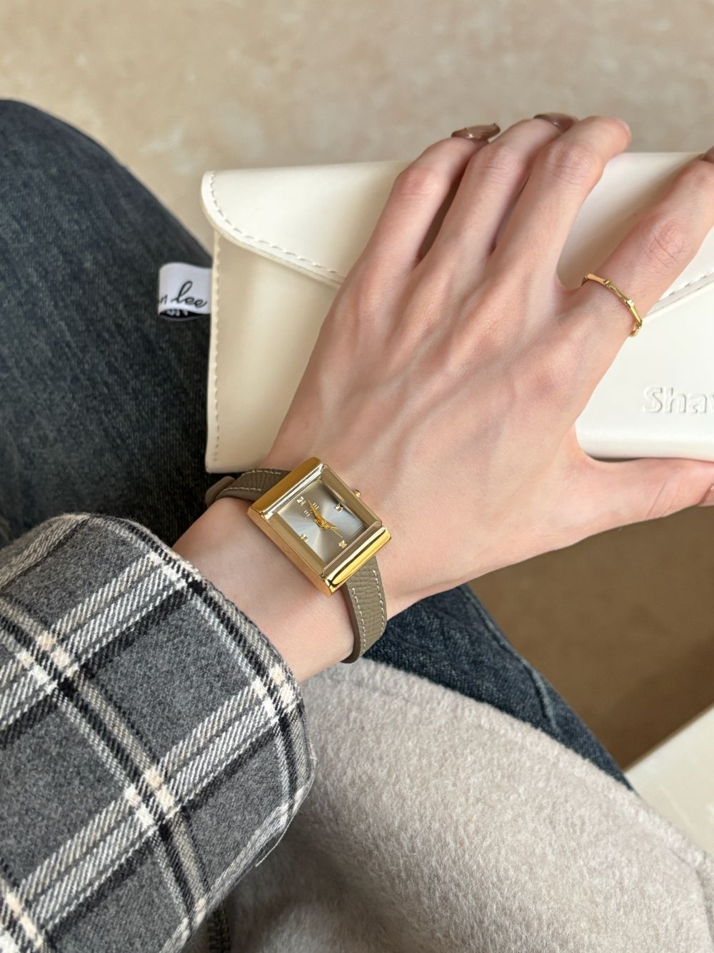 IEKE Academic Slate Grey Leather Gold Watch - Classic Preppy Quartz Watch for Women