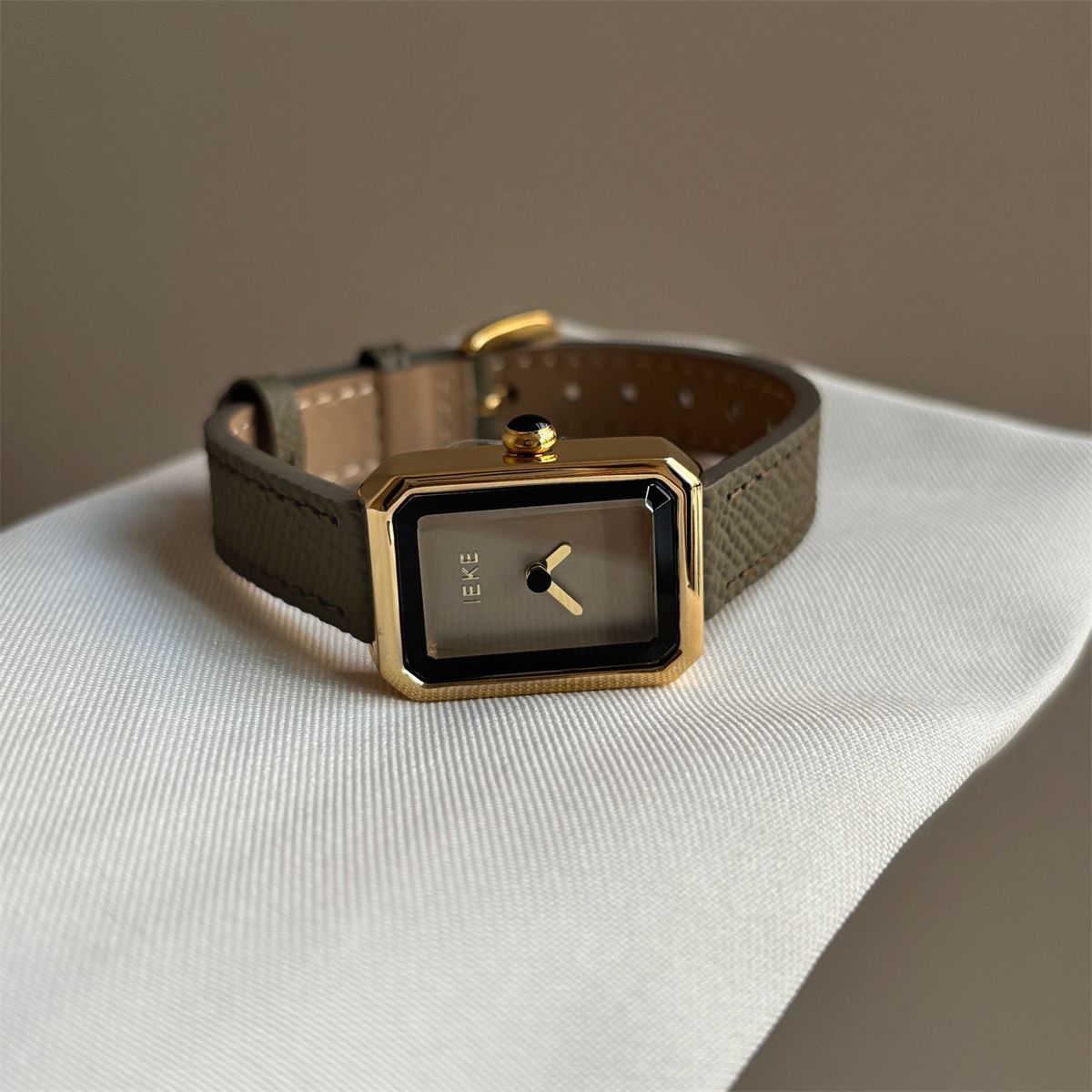 IEKE Academic Slate Grey Leather Gold Watch - Classic Preppy Quartz Watch for Women