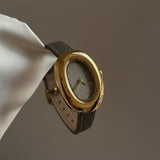 IEKE Academic Slate Grey Leather Gold Watch - Classic Preppy Quartz Watch for Women