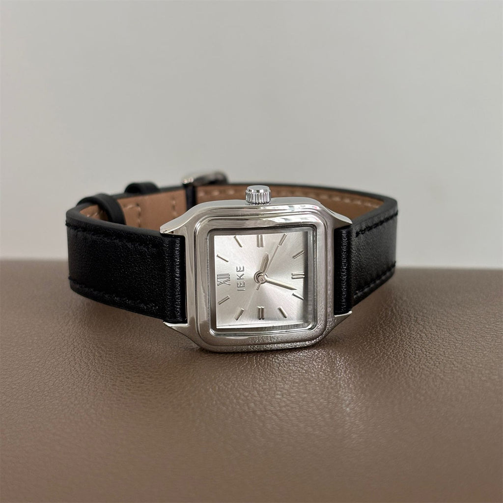 IEKE Fresh Square Petite Dial Slim Leather Strap Watch - Pastel Minimalist Quartz Watch for Women