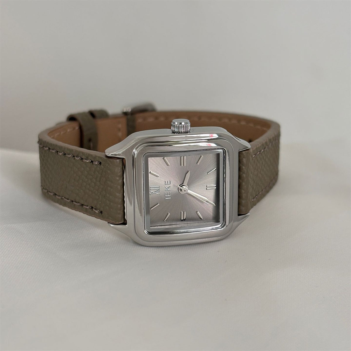 IEKE Fresh Square Petite Dial Slim Leather Strap Watch - Pastel Minimalist Quartz Watch for Women