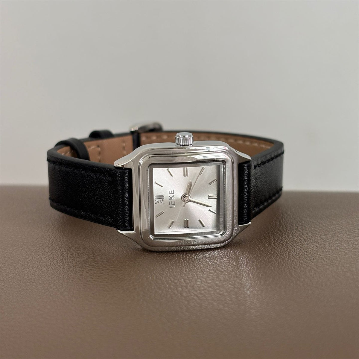 IEKE Fresh Square Petite Dial Slim Leather Strap Watch - Pastel Minimalist Quartz Watch for Women