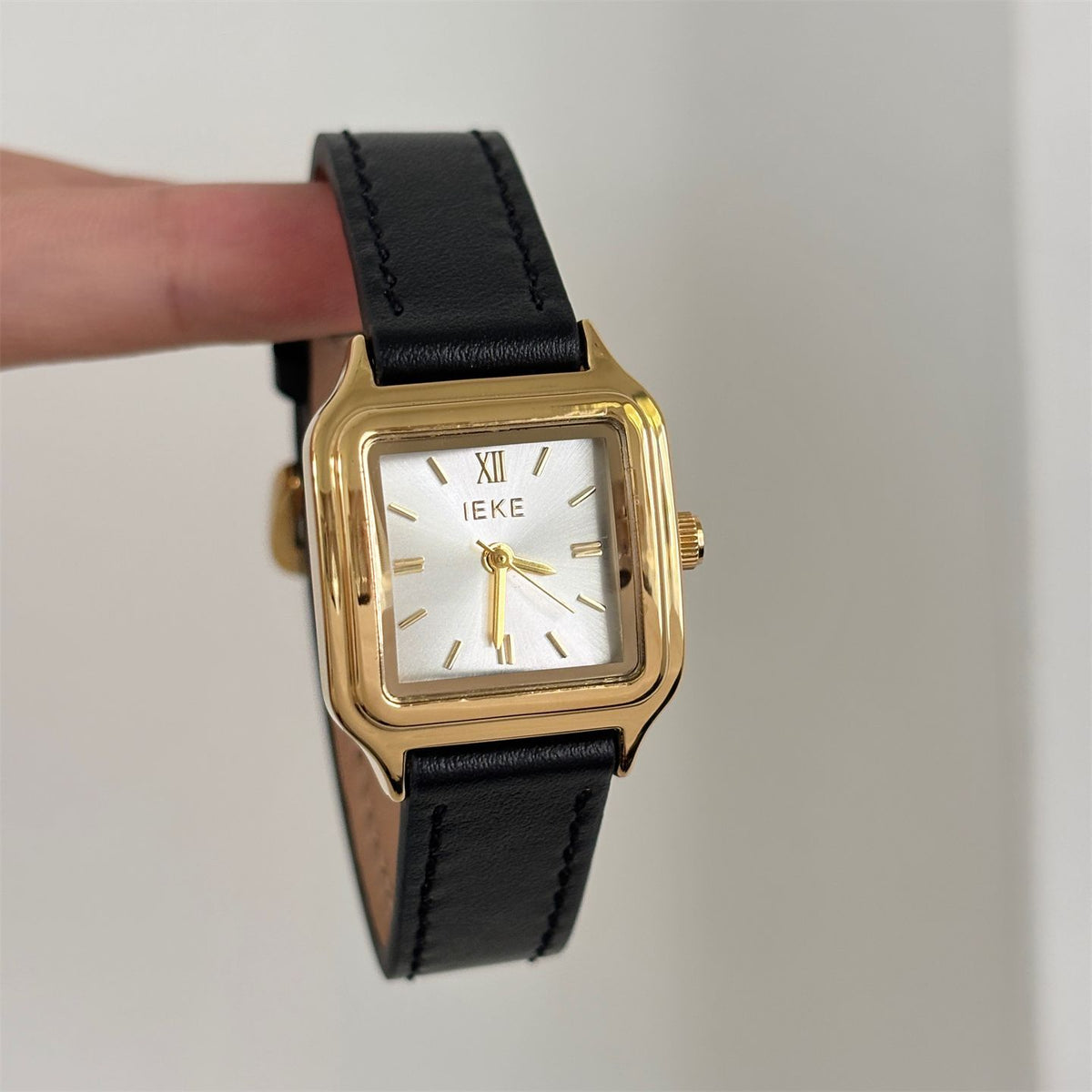 IEKE Fresh Square Petite Dial Slim Leather Strap Watch - Pastel Minimalist Quartz Watch for Women