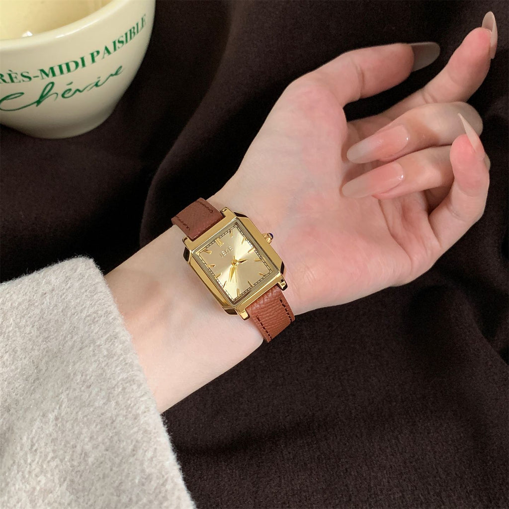IEKE Vintage Arrow Hand Square Tank Watch - Retro Horology Leather Watch for Women