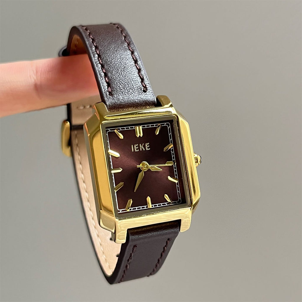 IEKE Vintage Arrow Hand Square Tank Watch - Retro Horology Leather Watch for Women